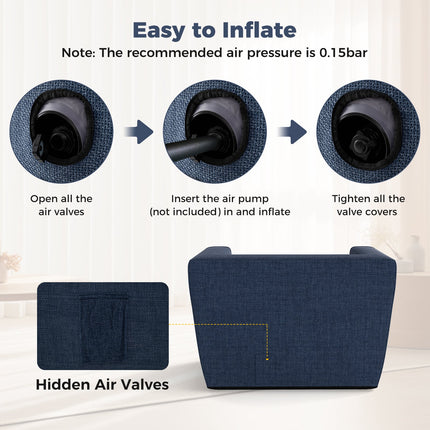 Inflatable Sofa with Detachable Cover and Wide Armrests-Blue
