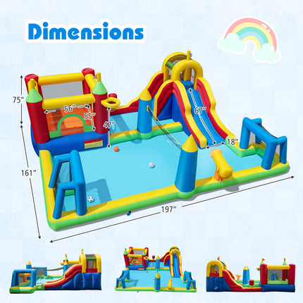Inflatable Water Slide Bounce House 9-in-1 Jumping Castle with Climbing Wall