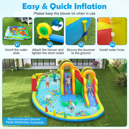 Inflatable Water Slide Park with 2 Long Slides and Climbing Walls for Yard Party