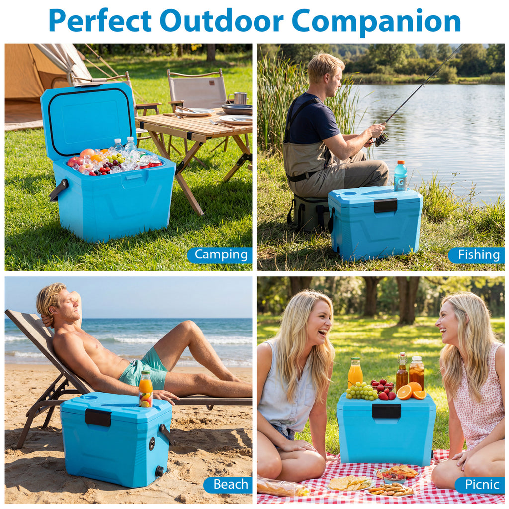 Glacière isotherme portable à coque rigide avec 2 porte-gobelets - Bleu