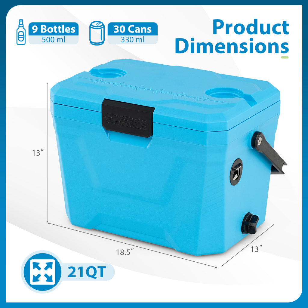 Glacière isotherme portable à coque rigide avec 2 porte-gobelets - Bleu