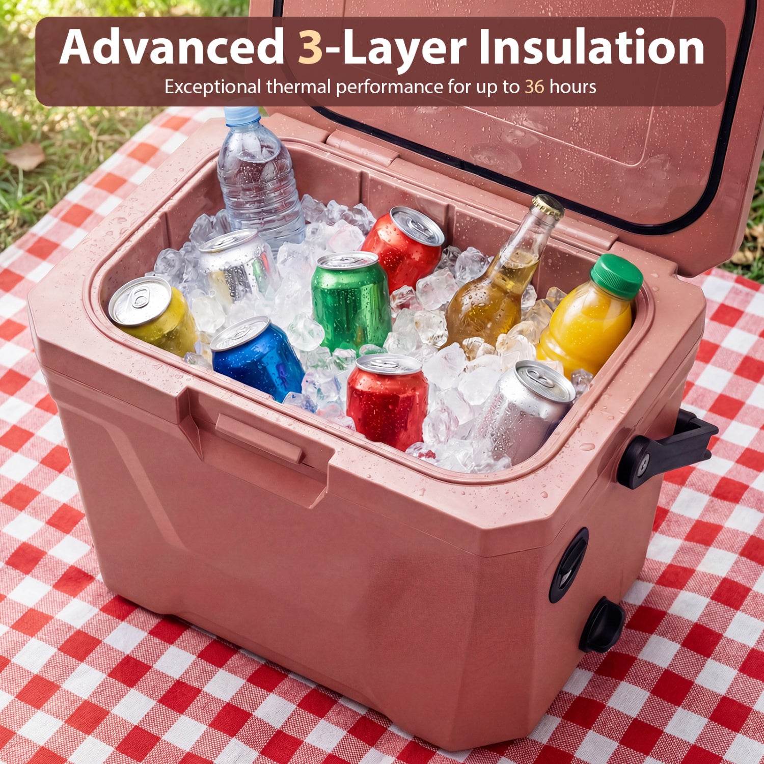 Glacière portable isotherme à coque rigide avec 2 porte-gobelets-Rose