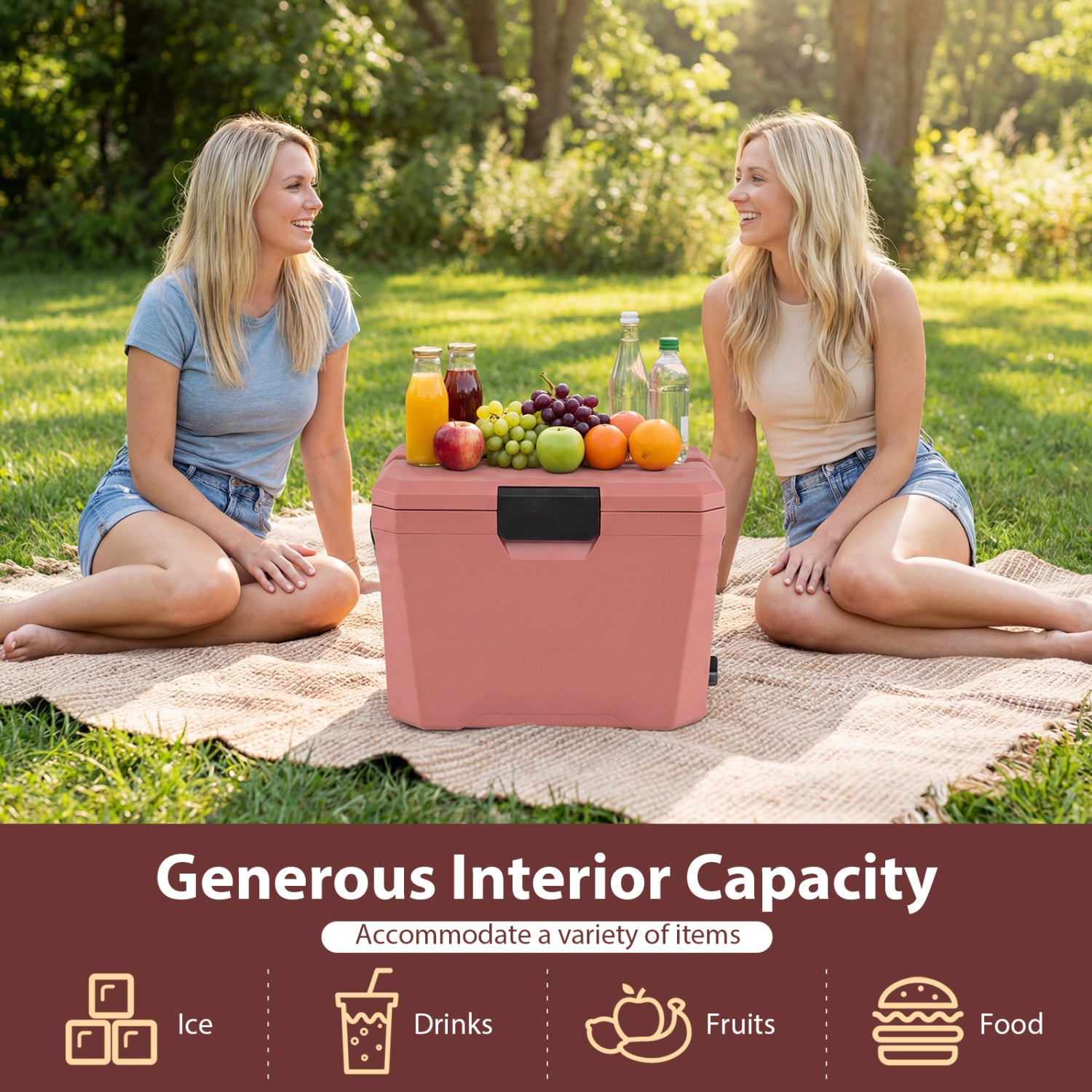 Glacière portable isotherme à coque rigide avec 2 porte-gobelets-Rose