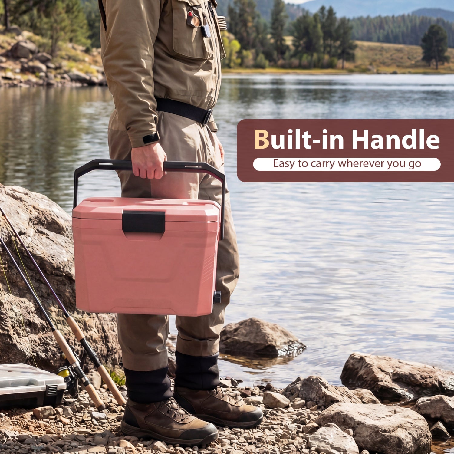 Glacière portable isotherme à coque rigide avec 2 porte-gobelets-Rose
