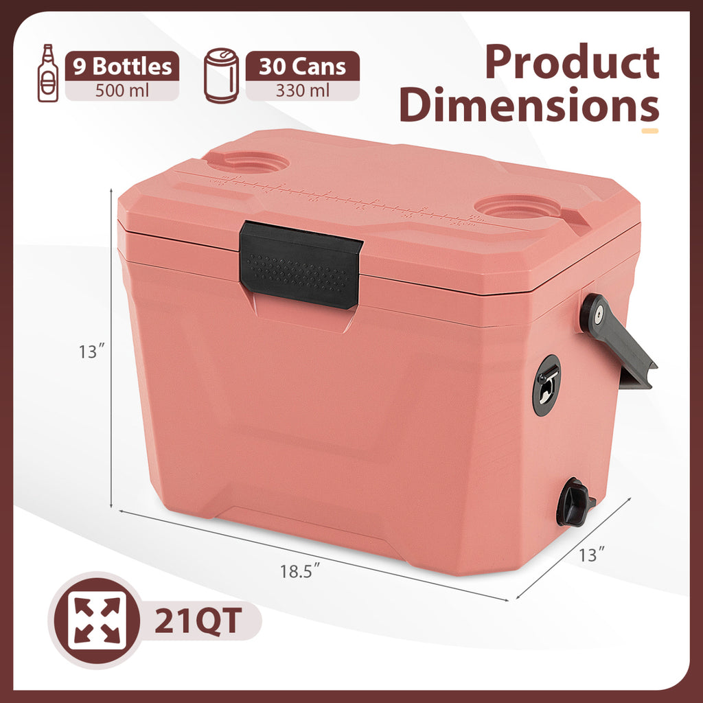 Glacière portable isotherme à coque rigide avec 2 porte-gobelets-Rose