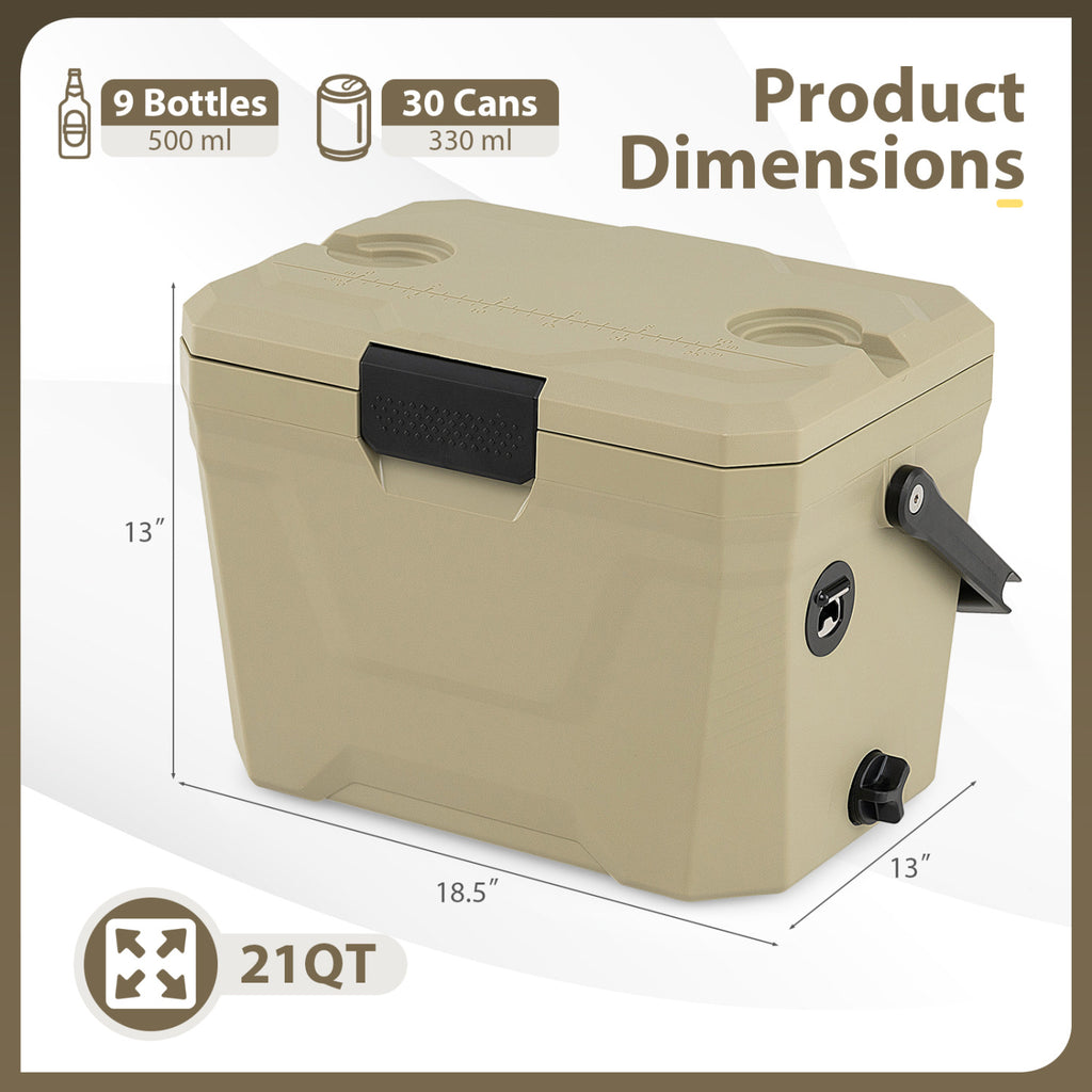 Glacière Portable Isotherme Rigide avec 2 Porte-Gobelets - Couleur Sable