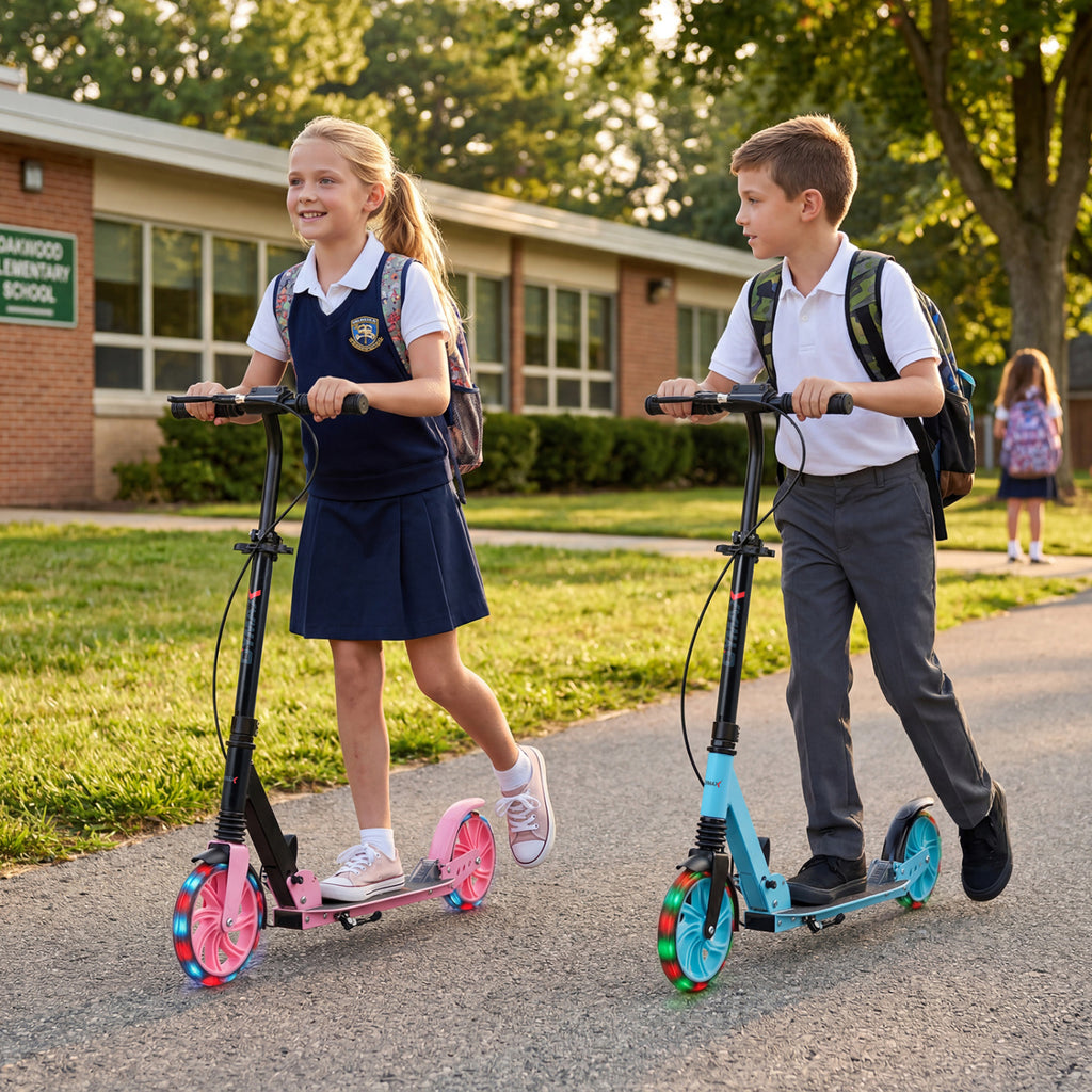 Kick Scooter for Kids Teens Adults Age 8+ Foldable Scooter with Large Light-up Wheels-Blue
