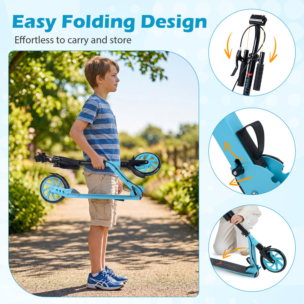 Kick Scooter for Kids Teens Adults Age 8+ Foldable Scooter with Large Light-up Wheels-Blue
