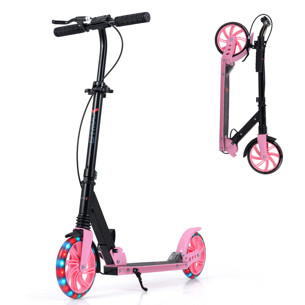 Kick Scooter for Kids Teens Adults Age 8+ Foldable Scooter with Large Light-up Wheels-Pink