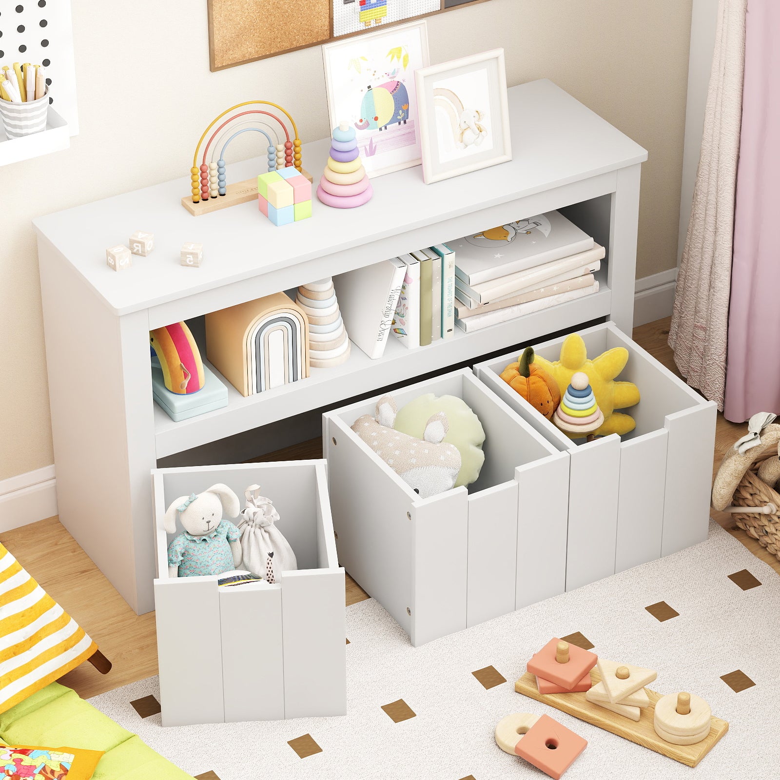 Kid Toy Storage Cabinet 3 Drawer Chest with Wheels Large Storage Cube Shelf