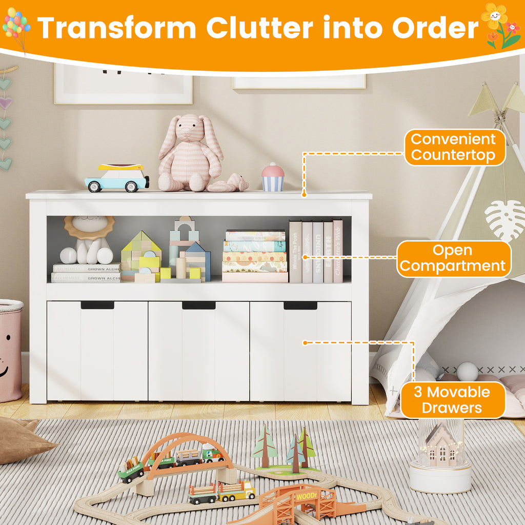 Kid Toy Storage Cabinet 3 Drawer Chest with Wheels Large Storage Cube Shelf