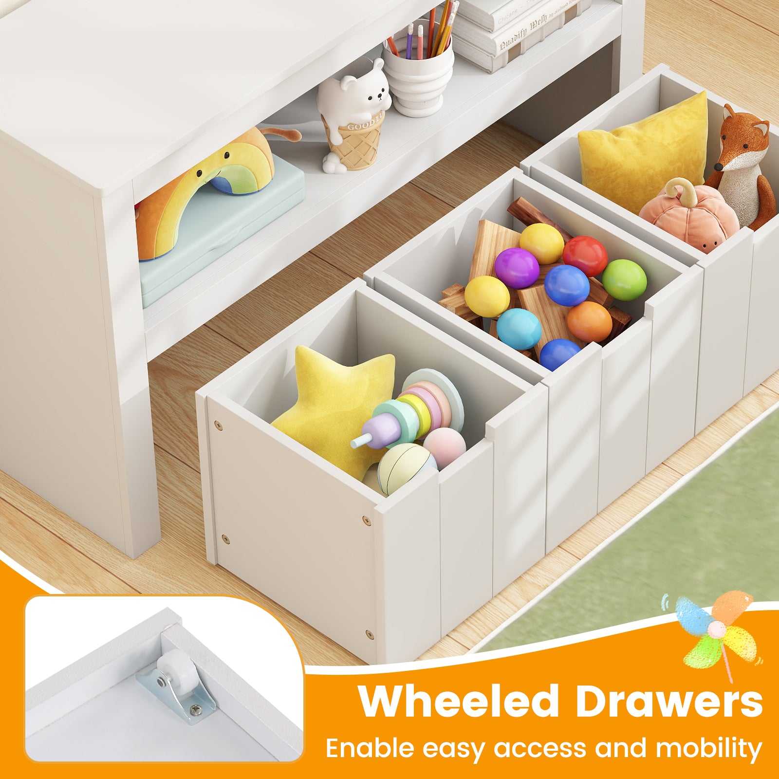 Kid Toy Storage Cabinet 3 Drawer Chest with Wheels Large Storage Cube Shelf