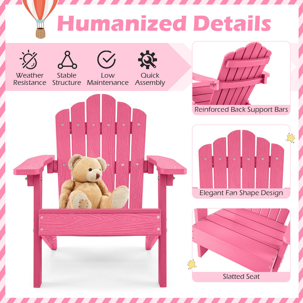 Kids Adirondack Chair All-weather Outdoor Chair for Children with Tilted High Backrest-Pink