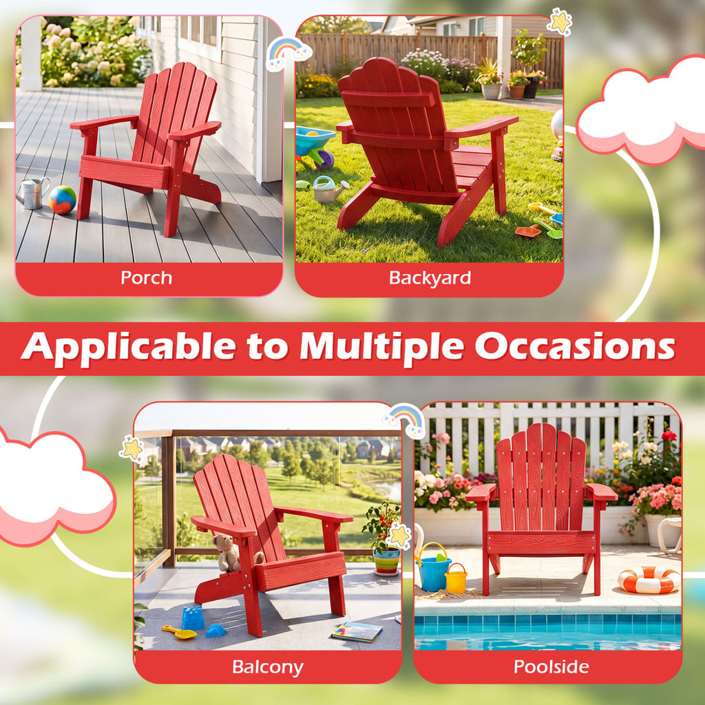 Kids Adirondack Chair All-weather Outdoor Chair for Children with Tilted High Backrest-Red