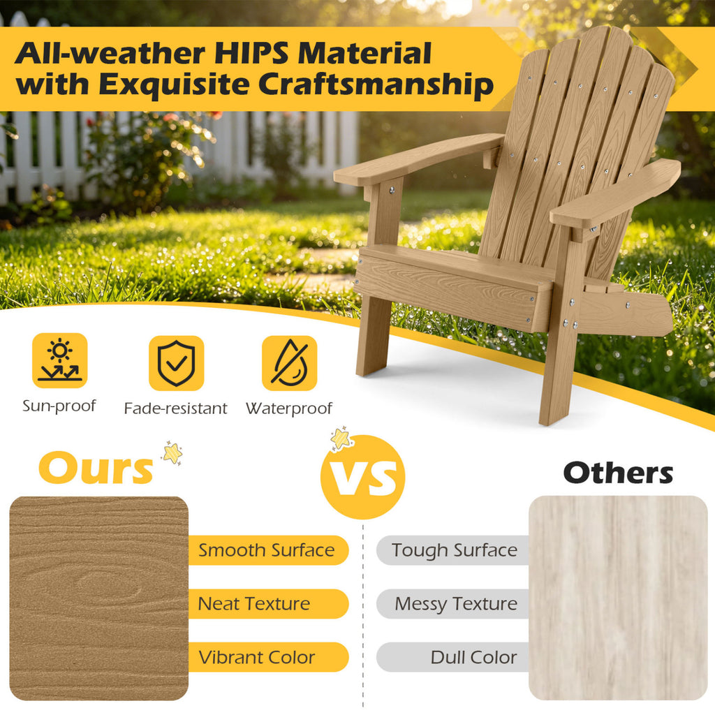 Kids Adirondack Chair All-weather Outdoor Chair for Children with Tilted High Backrest-Brown