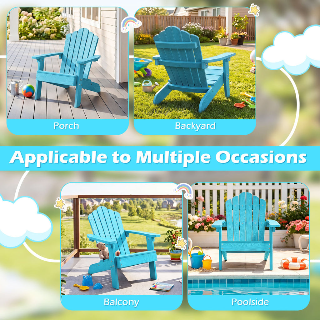Kids Adirondack Chair All-weather Outdoor Chair for Children with Tilted High Backrest-Turqouise