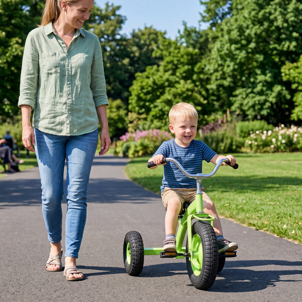 Kids Carbon Steel Bike with 15 Inch Inflatable Rubber Tires-Green
