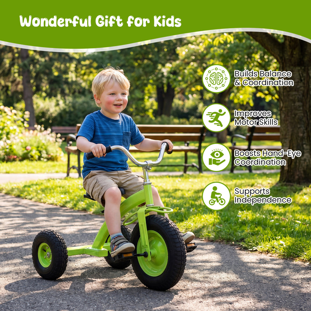 Kids Carbon Steel Bike with 15 Inch Inflatable Rubber Tires-Green