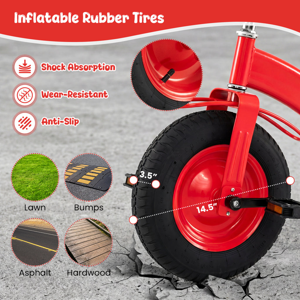 Kids Carbon Steel Bike with 15 Inch Inflatable Rubber Tires-Red