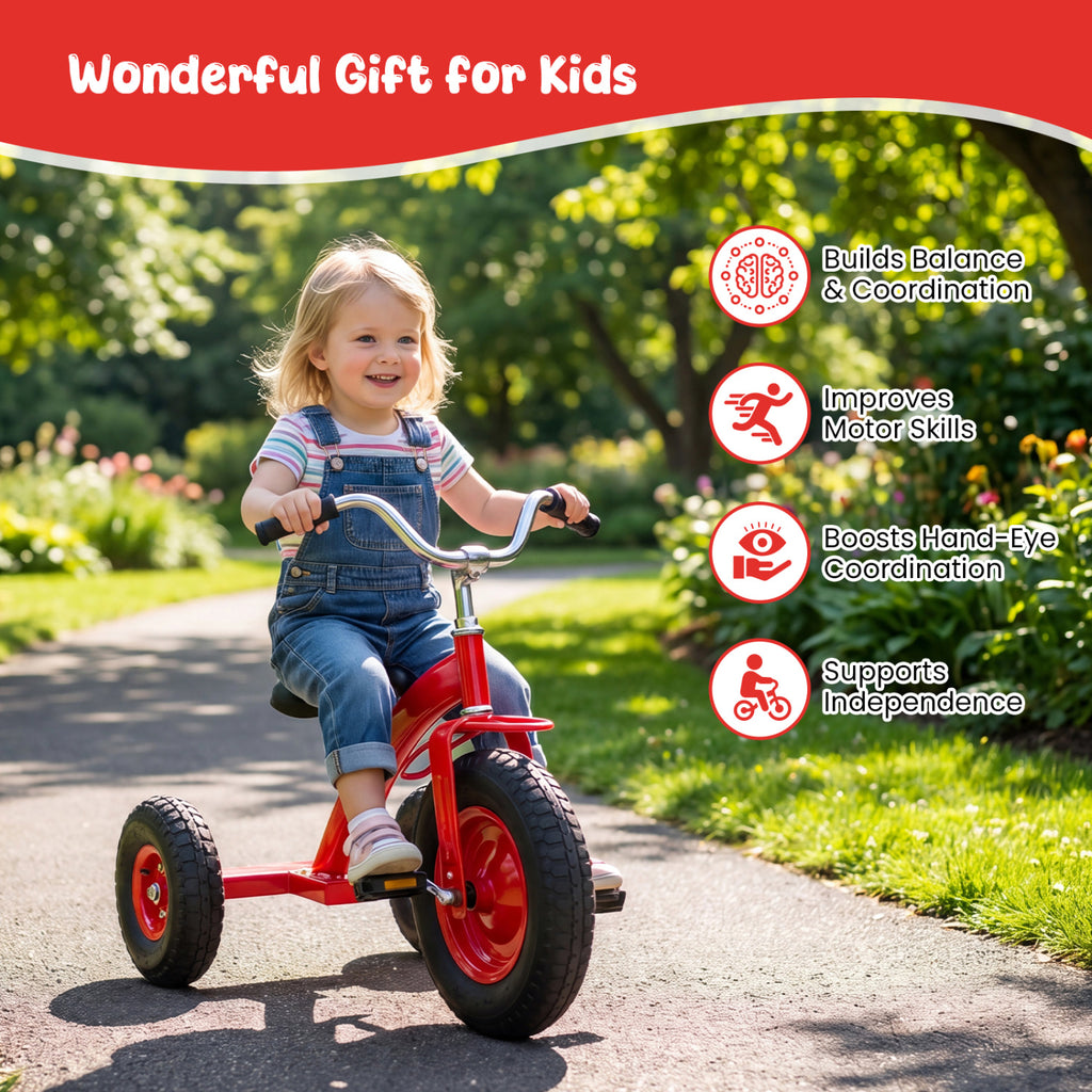 Kids Carbon Steel Bike with 15 Inch Inflatable Rubber Tires-Red