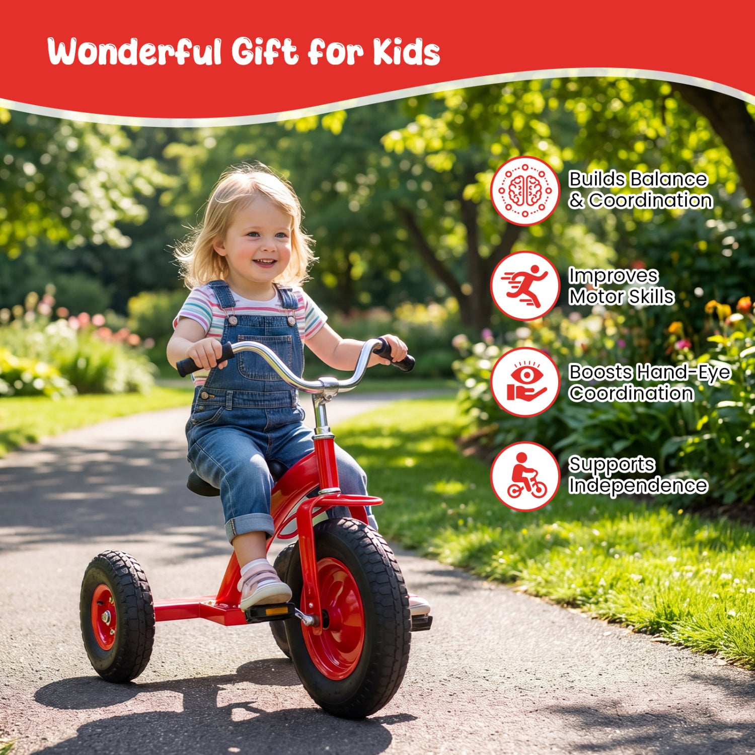 Kids Carbon Steel Bike with 15 Inch Inflatable Rubber Tires-Red