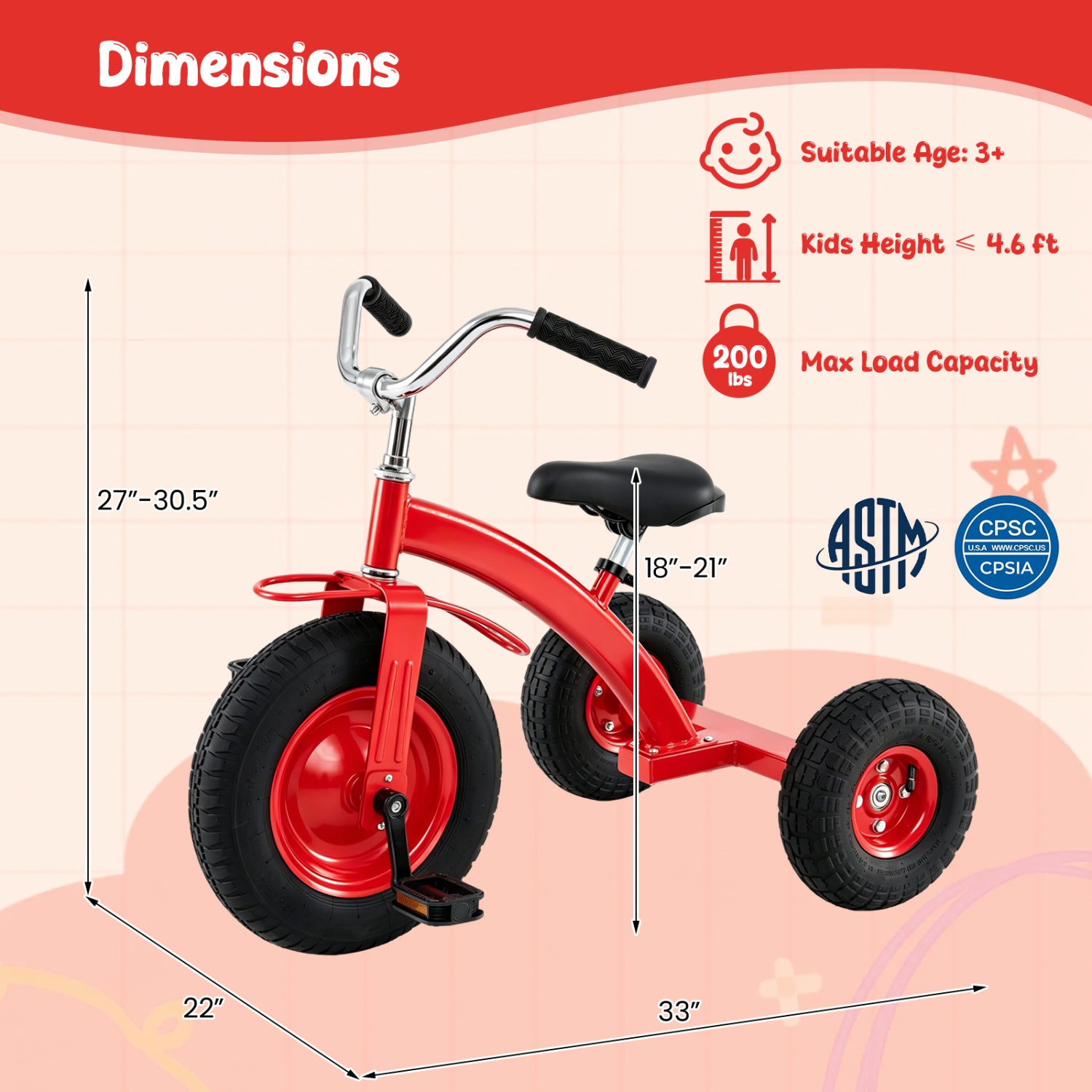 Kids Carbon Steel Bike with 15 Inch Inflatable Rubber Tires-Red