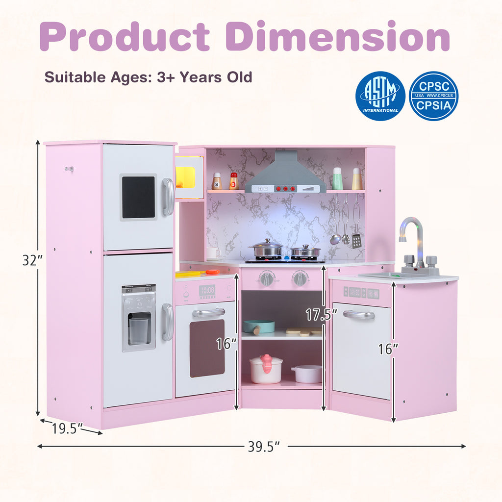 Kids Corner Pretend Kitchen Playset with Separated Washing Basin-Pink