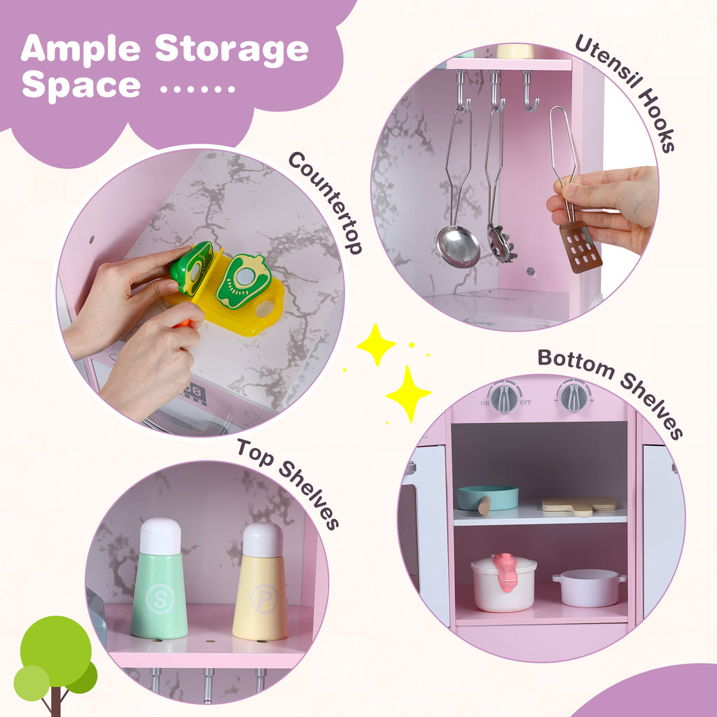 Kids Corner Pretend Kitchen Playset with Separated Washing Basin-Pink