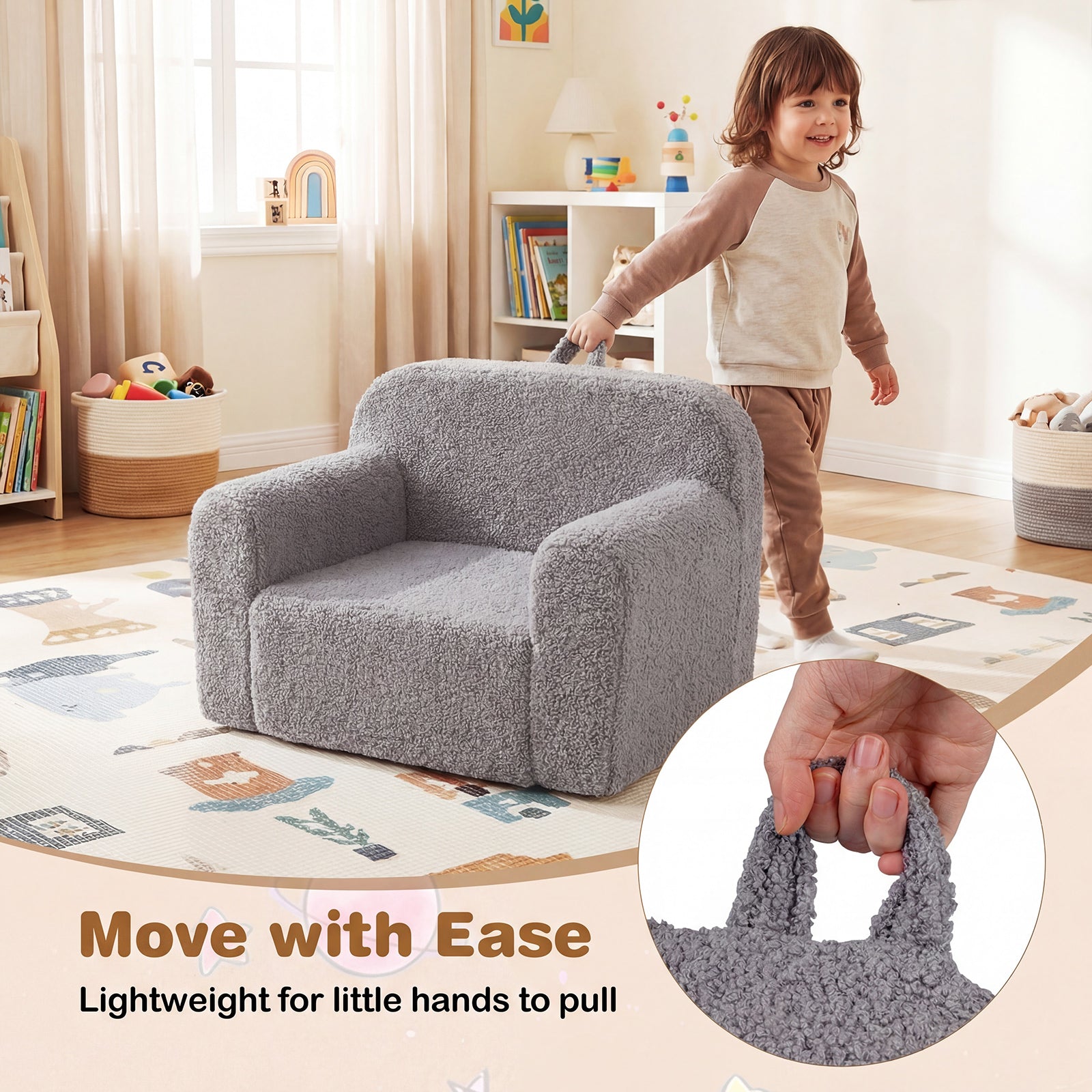 Kids Couch Portable Toddler Sofa with Anti-slip Base-Gray