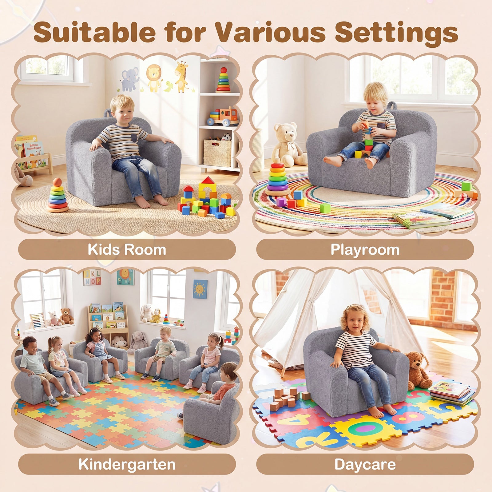 Kids Couch Portable Toddler Sofa with Anti-slip Base-Gray