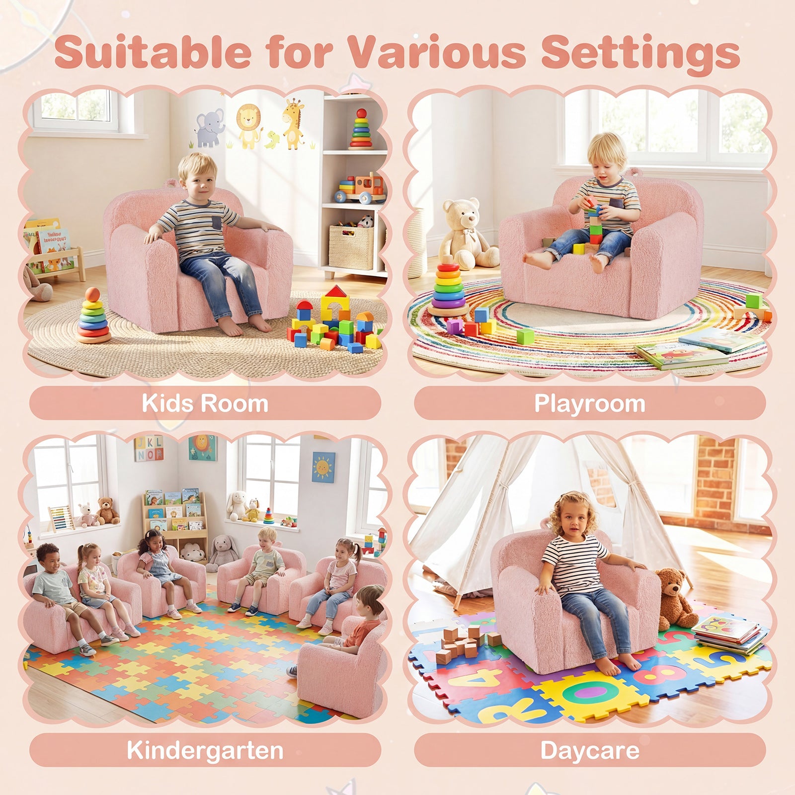 Kids Couch Portable Toddler Sofa with Anti-slip Base-Pink