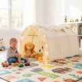 Kids Dream Bed Tent Twin Bunk Bed with Glow in the Dark Stars and Lights-Beige