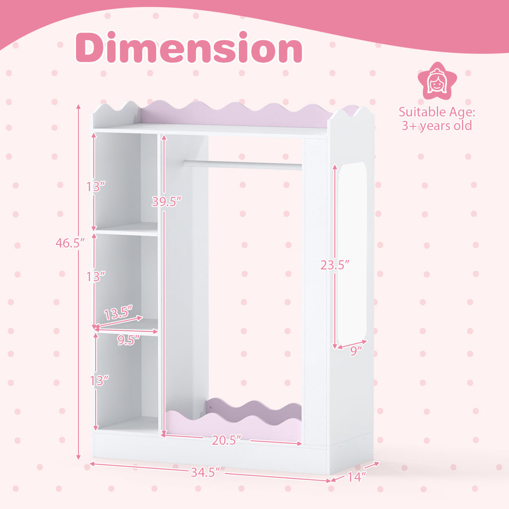 Kids Dress Up Storage with Mirrors and Hanging Rack and Shelves for Bedroom-Red