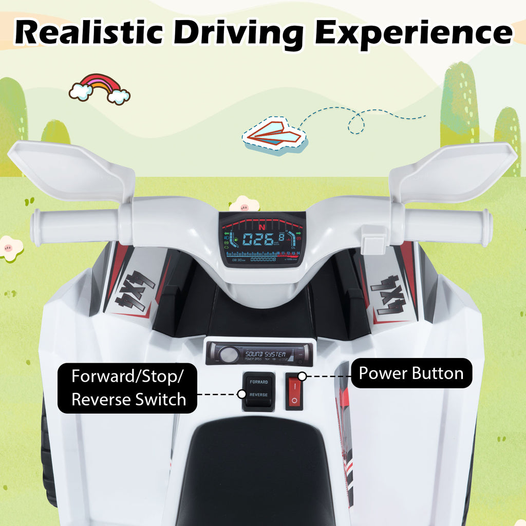 6V Kids Electric ATV Quad Car with Detachable Trailer-White