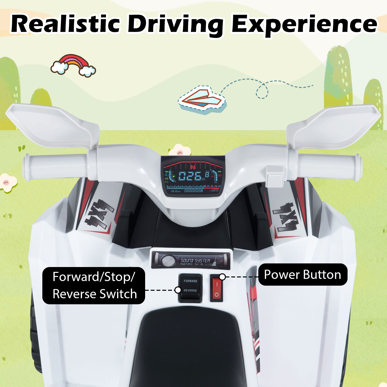 6V Kids Electric ATV Quad Car with Detachable Trailer-White