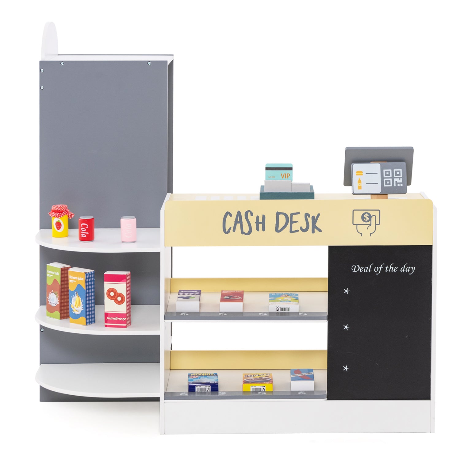 Kids Grocery Store Playset with Cash Register POS Machine-White