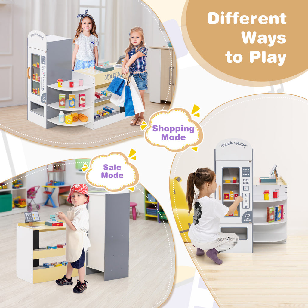 Kids Grocery Store Playset with Cash Register POS Machine-White