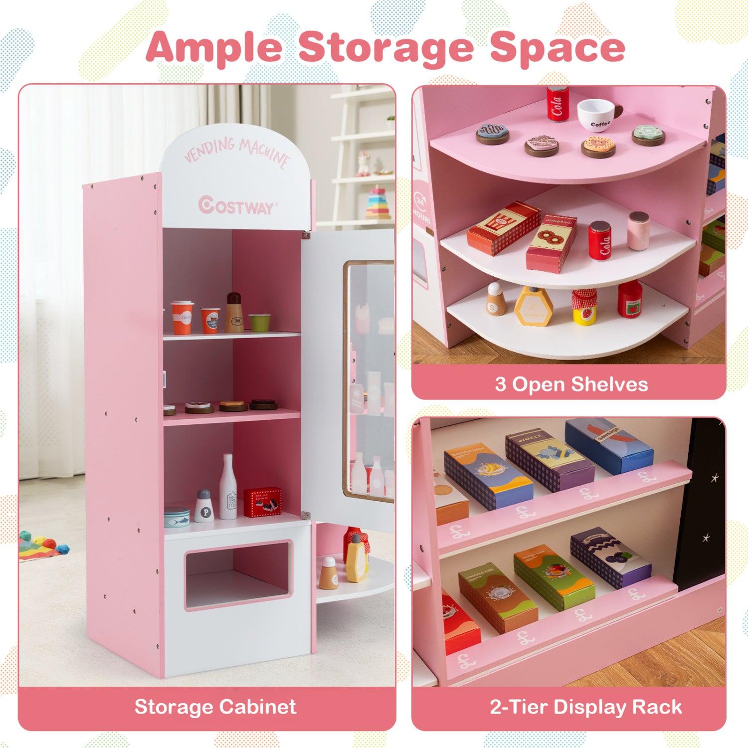 Kids Grocery Store Playset with Cash Register POS Machine-Pink