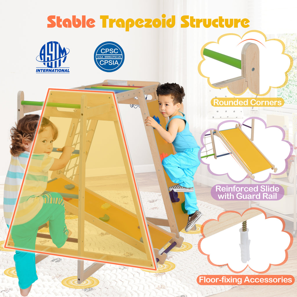 Kids Indoor Playground 6-in-1 Jungle Gym for 3-14 Years Olds-Rainbow