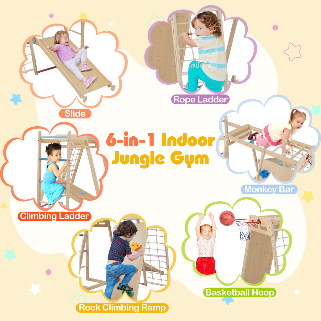 Kids Indoor Playground 6-in-1 Jungle Gym for 3-14 Years Olds-Macaron