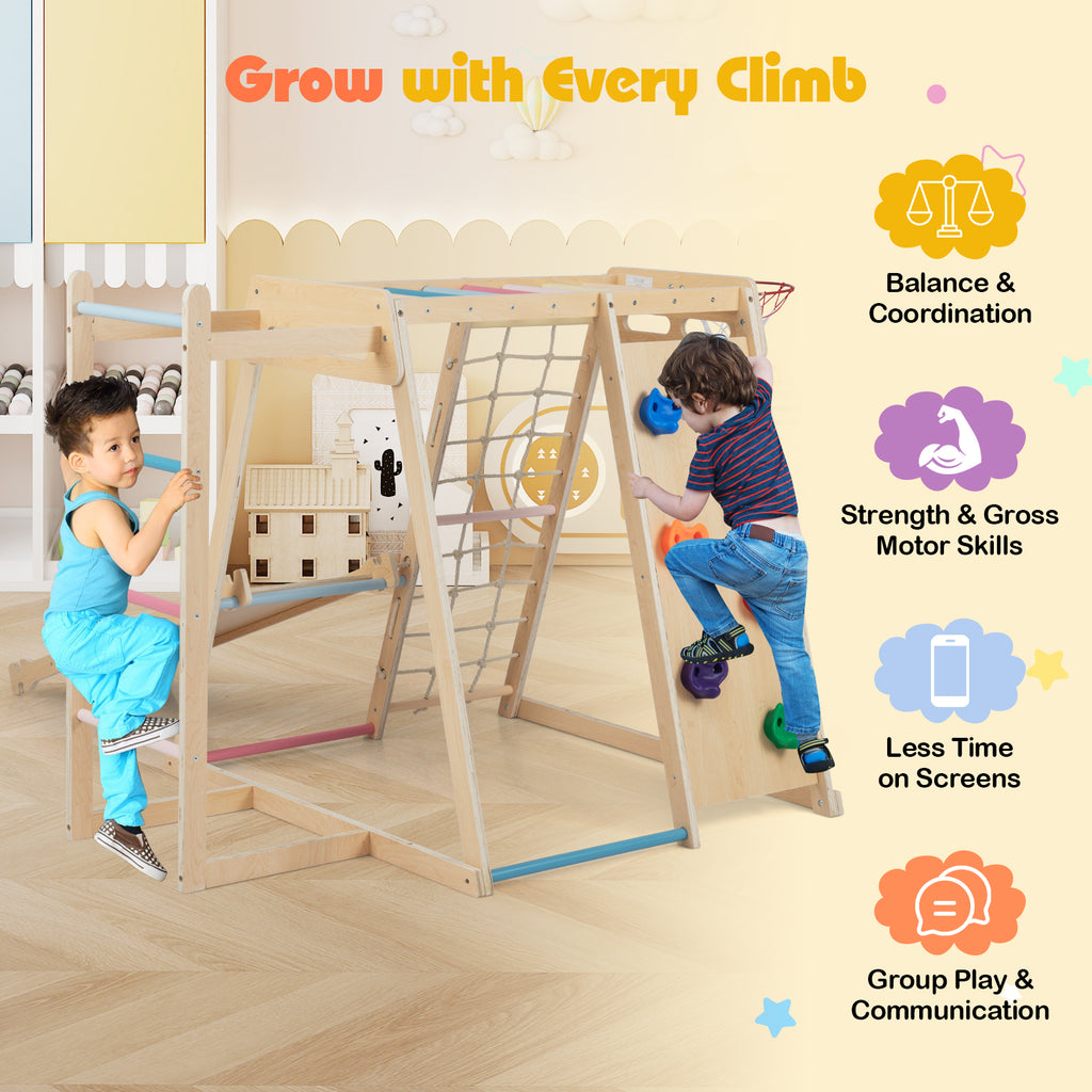 Kids Indoor Playground 6-in-1 Jungle Gym for 3-14 Years Olds-Macaron