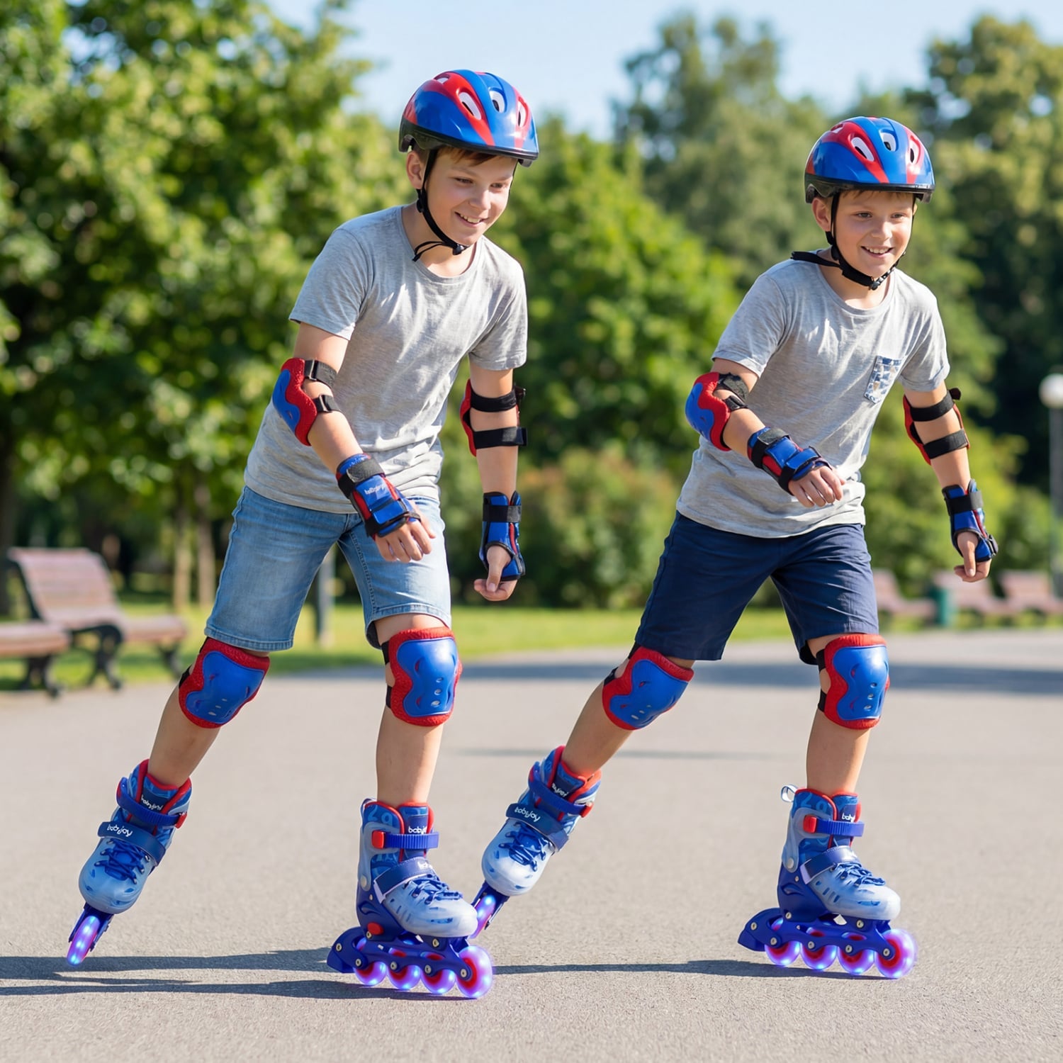 Patin à roulettes pour enfants avec roues lumineuses pour débutants âgés de 9 à 14 ans - Bleu