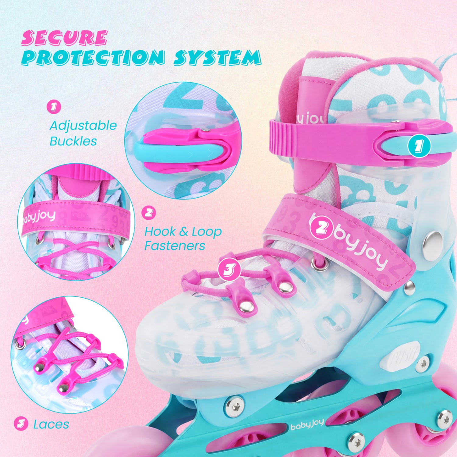 Kids Inline Skates with Light Up Wheels for Beginners Ages 9-14-Pink and Blue
