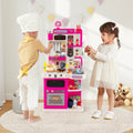 Kids Kitchen Playset Pretend Play Kitchen with Realistic Sounds and Lights-Pink