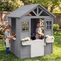 Kids Outdoor Playhouse with Sink Spruce Wooden Cottage with Half Door-Gray