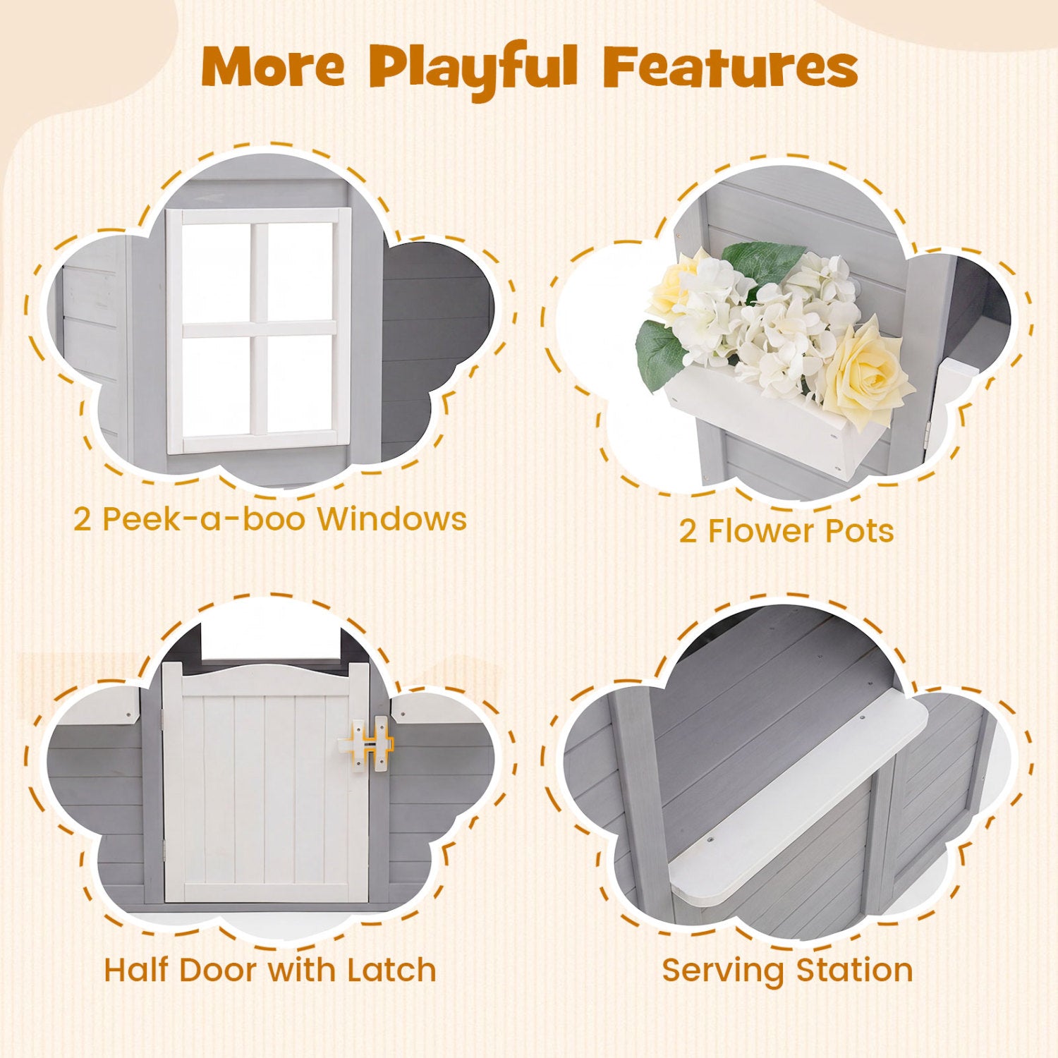 Kids Outdoor Playhouse with Sink Spruce Wooden Cottage with Half Door-Gray