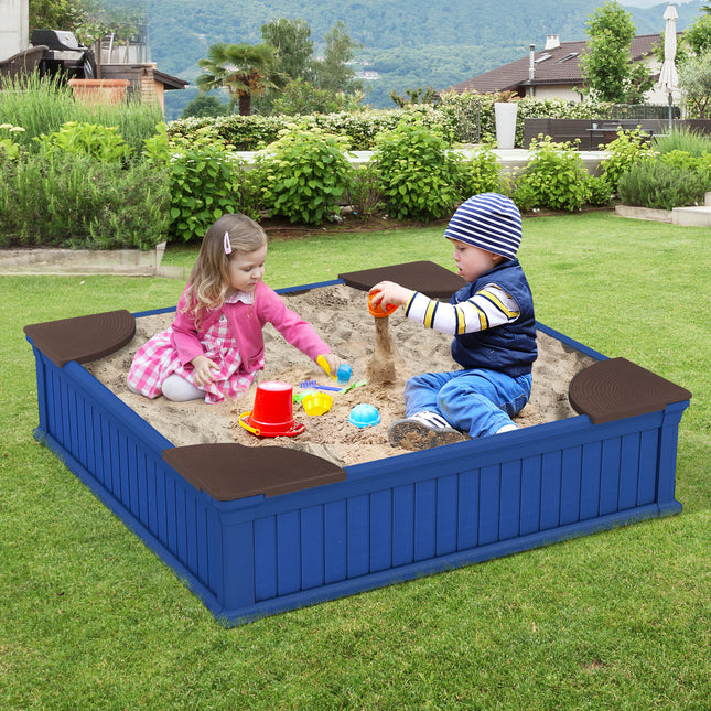 Kids Outdoor Sandbox with Oxford Cover and 4 Corner Seats-Navy