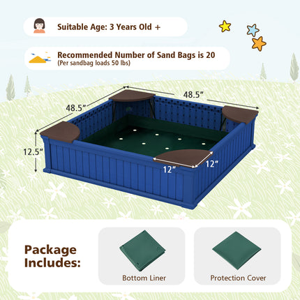 Kids Outdoor Sandbox with Oxford Cover and 4 Corner Seats-Navy