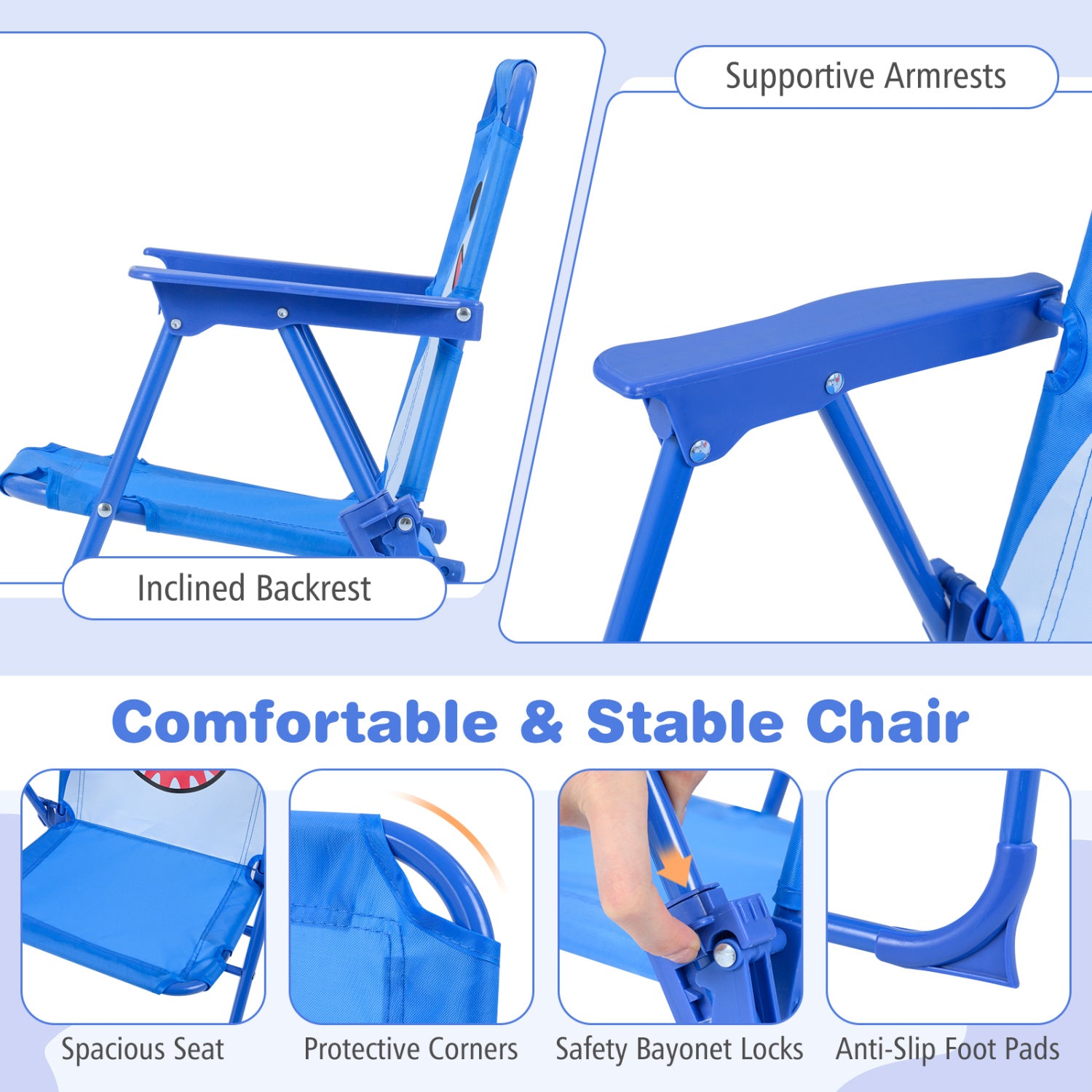 Kids Outdoor Table and Chair Set with 2 Folding Chairs and Height Adjustable Umbrella-Blue