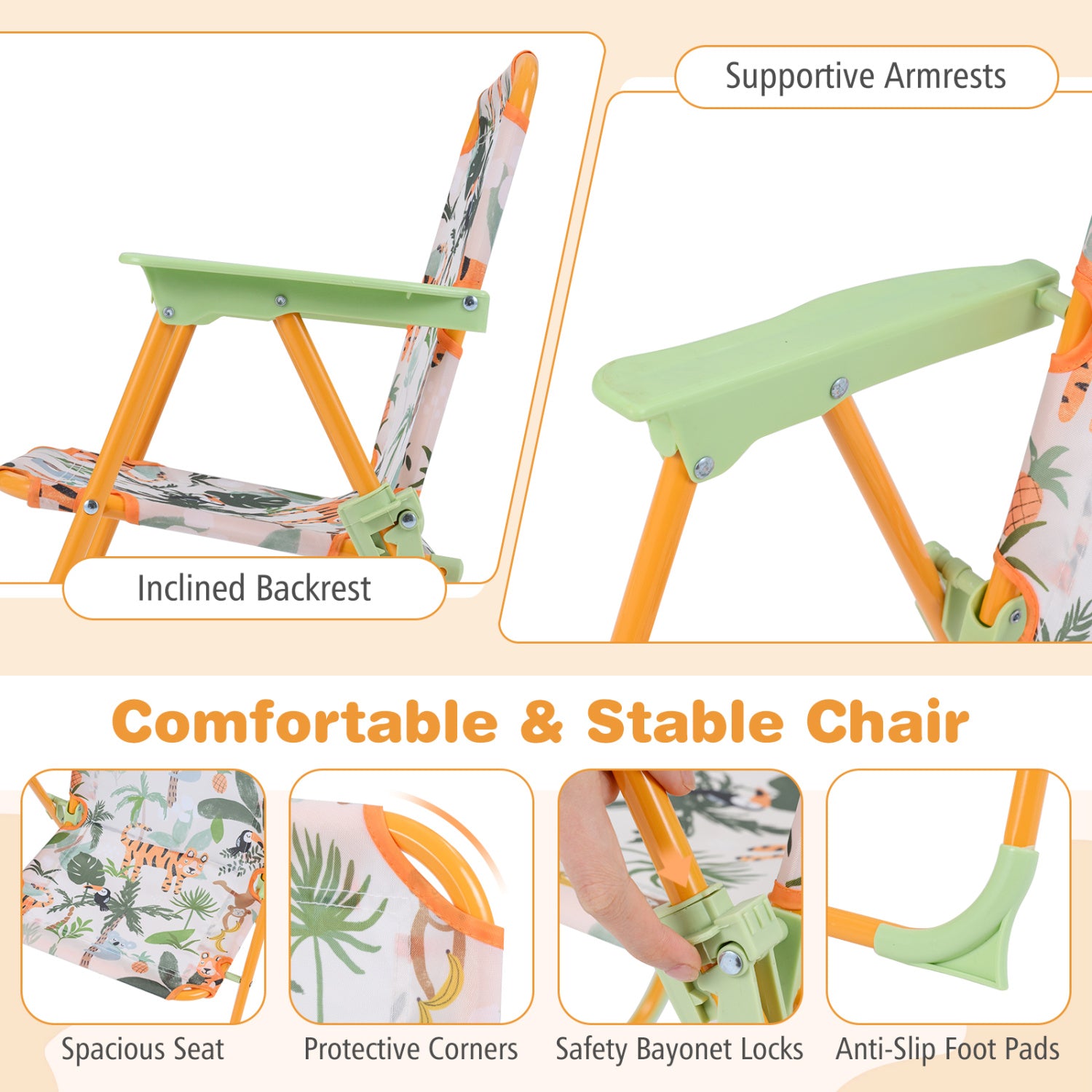 Kids Outdoor Table and Chair Set with 2 Folding Chairs and Height Adjustable Umbrella-Yellow